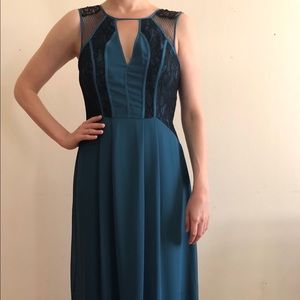 Teal + Black Full-Length Formal Gown w Lace Detail
